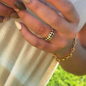 Gold and Black Stainless Checkered Ring